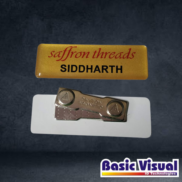 metallic-pvc-business-name-badges-tags-gold-silver-1-inch-x-3-inch-full-colour-digital-printed